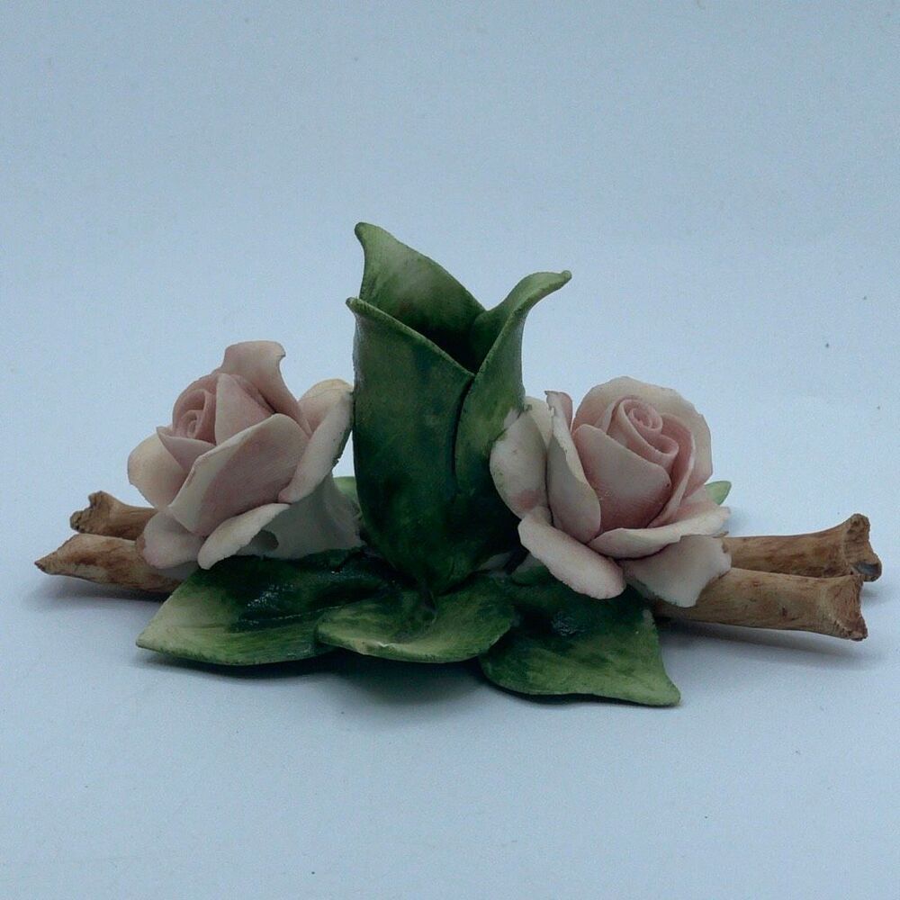 Vintage Capodimonte porcelain rose candle holder . Italy